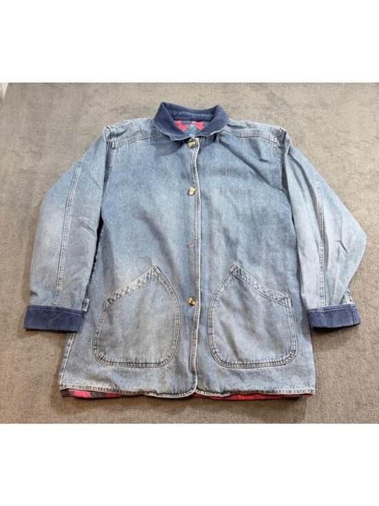 center aisle Jackets & Blazers - Denim Barn Utility Field Chore Coat Flannel Lined Chore Barn Jacket VTG 80s Lg